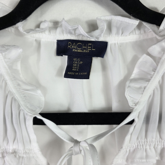 Rachel Roy White Blue Floral Ruffled Balloon Sleeve Blouse - Picture 5 of 8